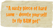 "A nasty piece of hard snow - devote yourself to fly BAM pot"